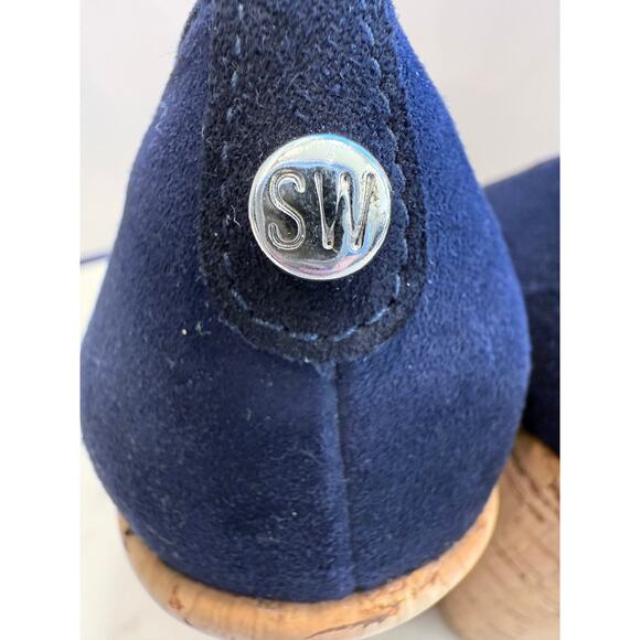 Stuart Weitzman Corkswoon Navy Wedges Size 6.5 w Dust Bag ASO Princess Kate - Picture 7 of 11
